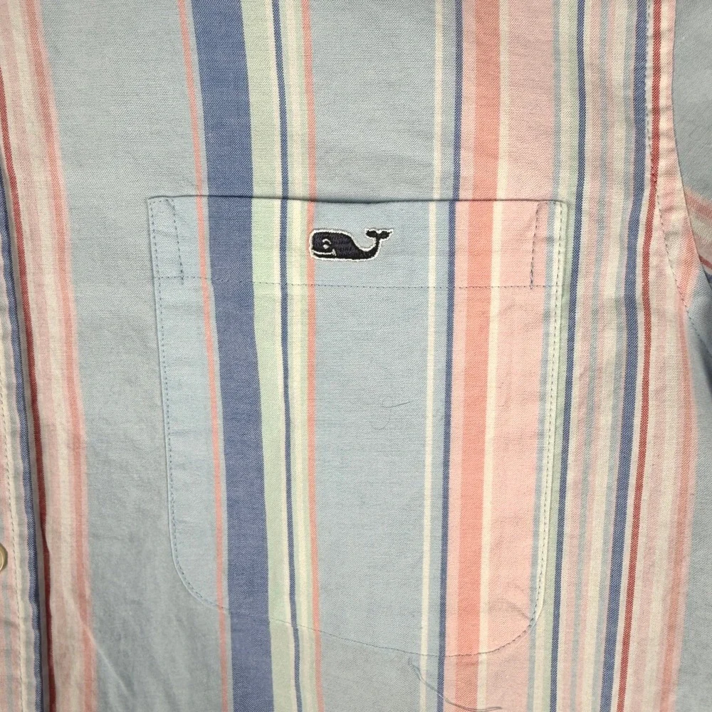 Vineyard Vines Mens M Classic Fit SS Striped Button Down Shirt Pastel Blue